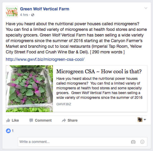 Social media on the farm - example Green Wolf Vertical Farm